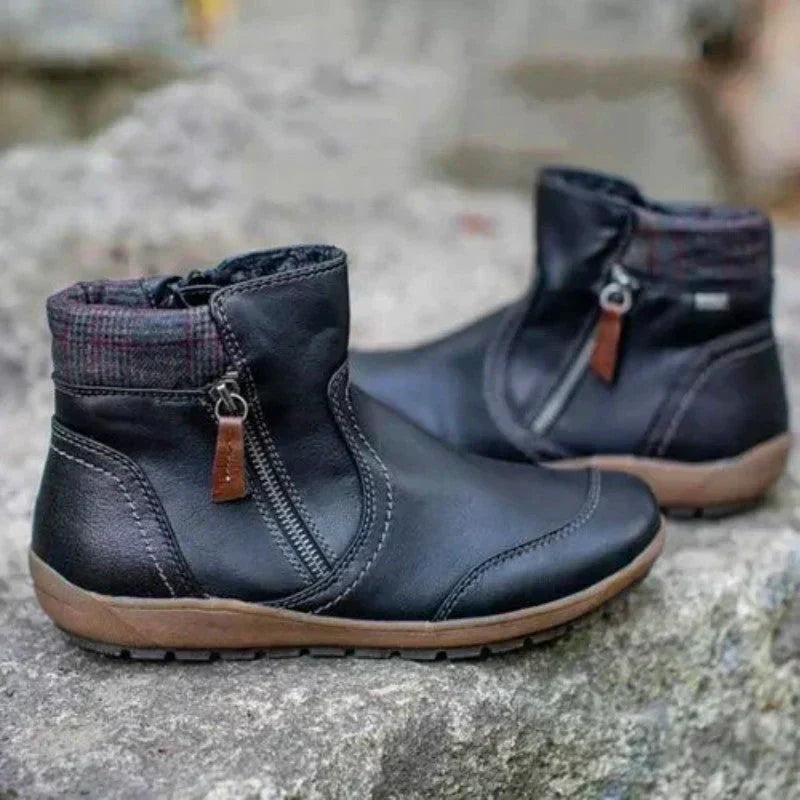 Naia | Botines Planos Mujer Cremallera Lateral Punta Redonda