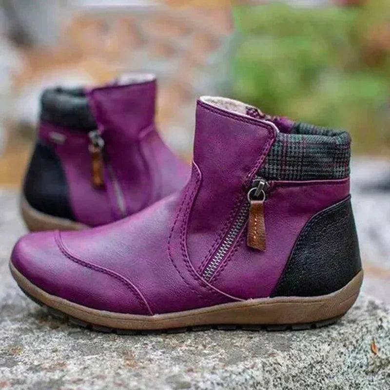 Naia | Botines Planos Mujer Cremallera Lateral Punta Redonda