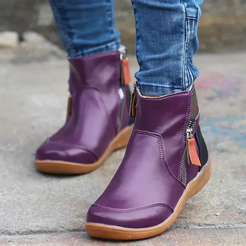 Naia | Botines Planos Mujer Cremallera Lateral Punta Redonda