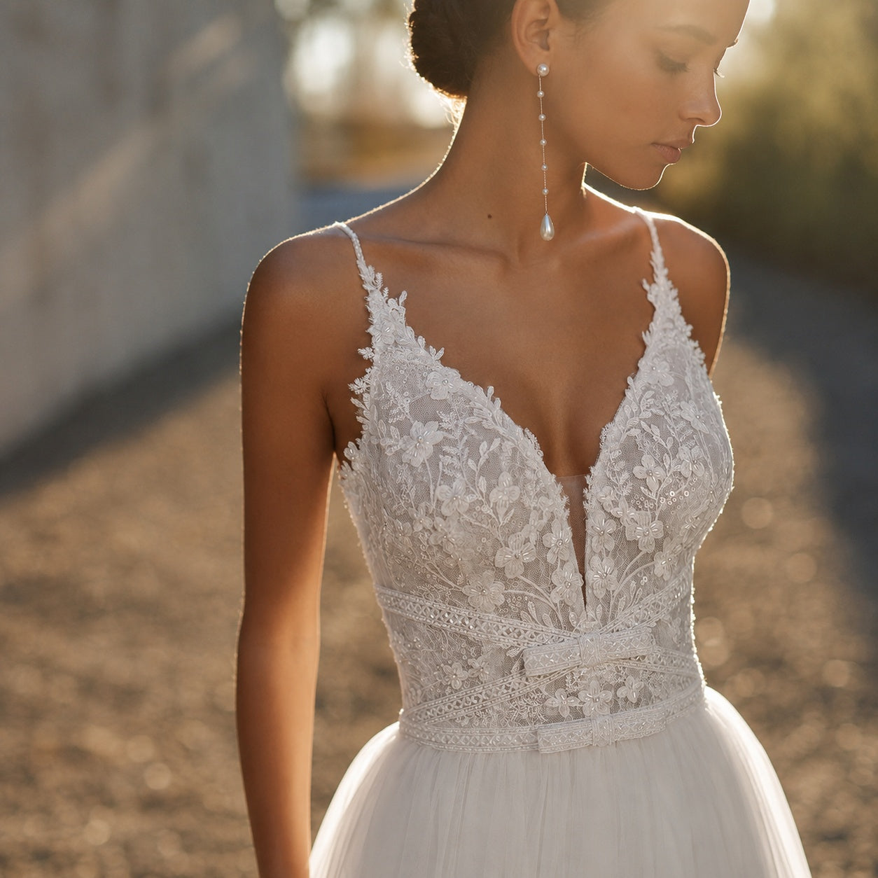 Naia | Vestido de Novia Boho Mujer Encaje Tirantes Escote V
