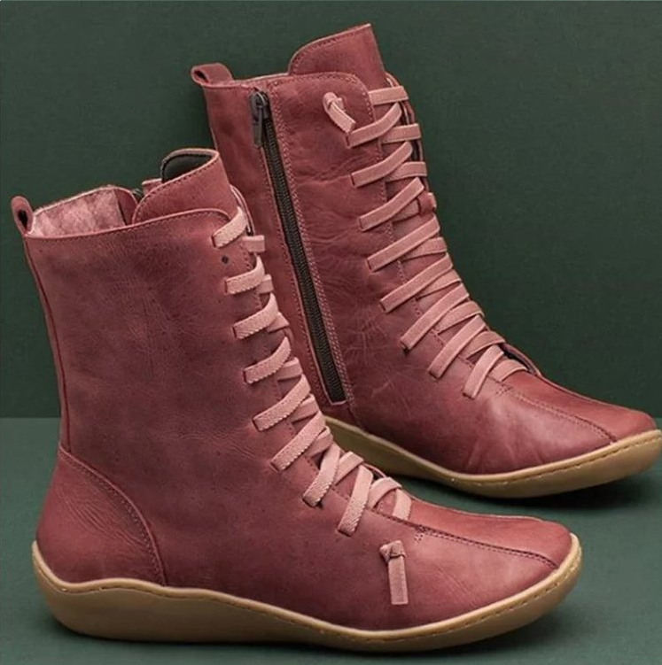 Natalia | Botas Planas con Cordones Mujer Caña Media Piel