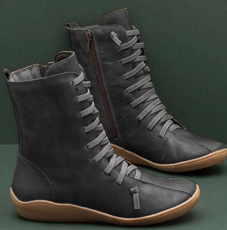 Natalia | Botas Planas con Cordones Mujer Caña Media Piel