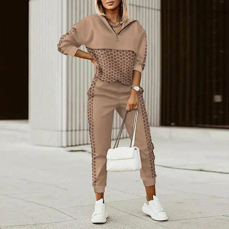 Natalia | Conjunto Deportivo Estampado Mujer Sudadera Cremallera Jogger