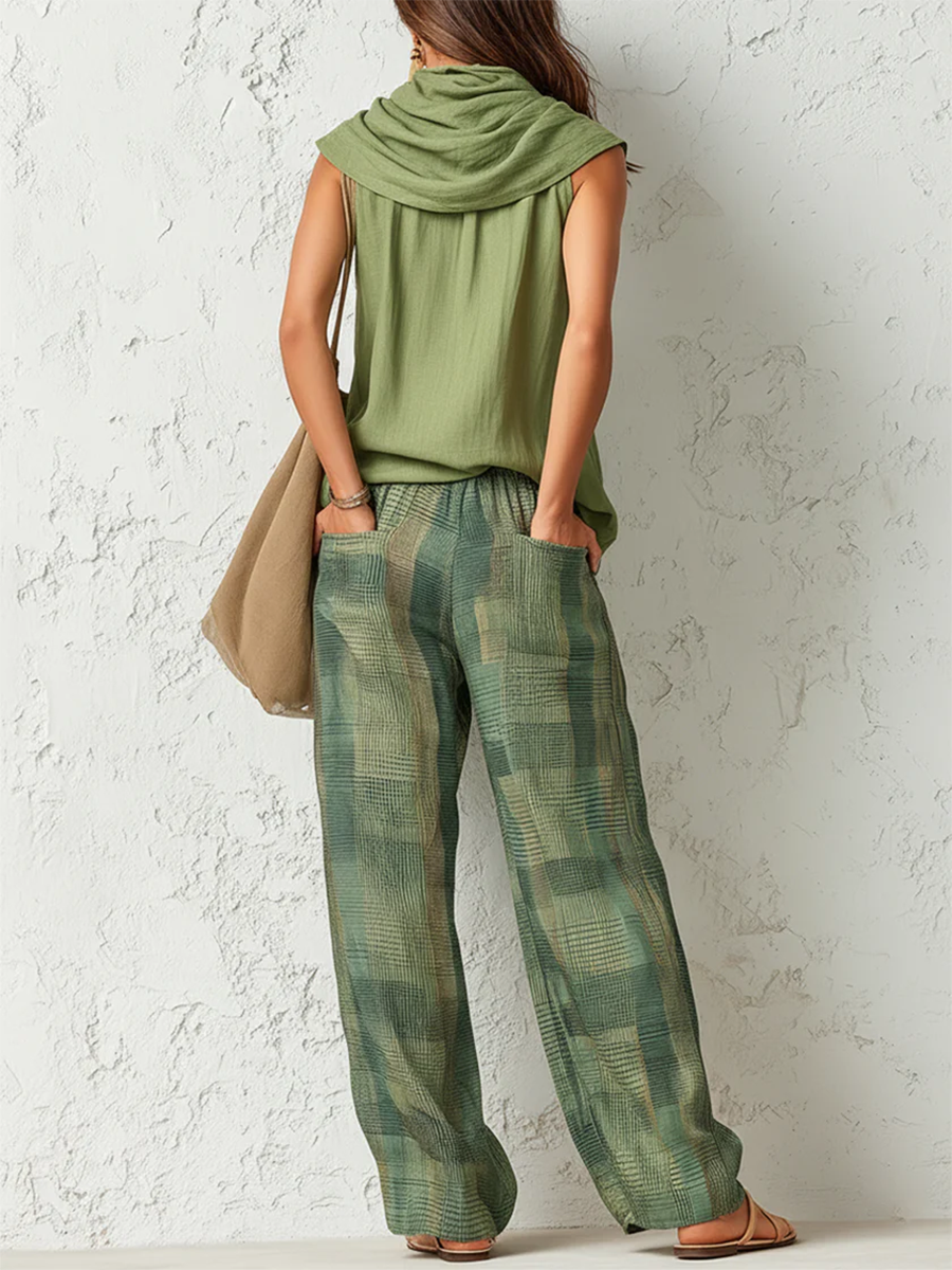 Natalia | Conjunto Pantalón de Pierna Ancha Mujer Estampado Cuadros