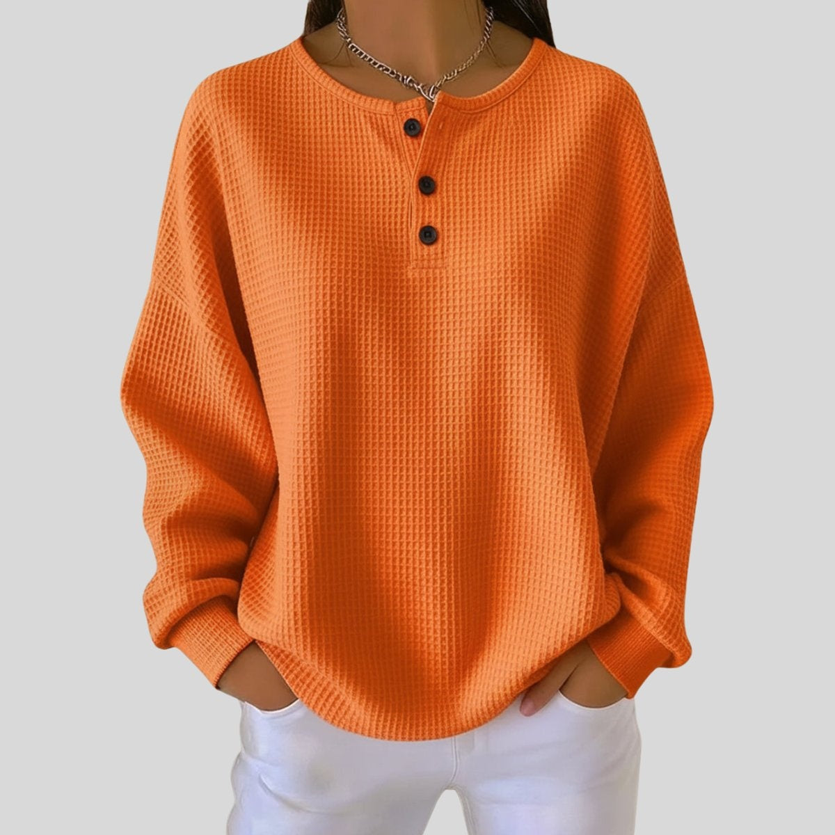 Natalia | Jersey Fino Mujer Oversize Cuello Redondo Botones