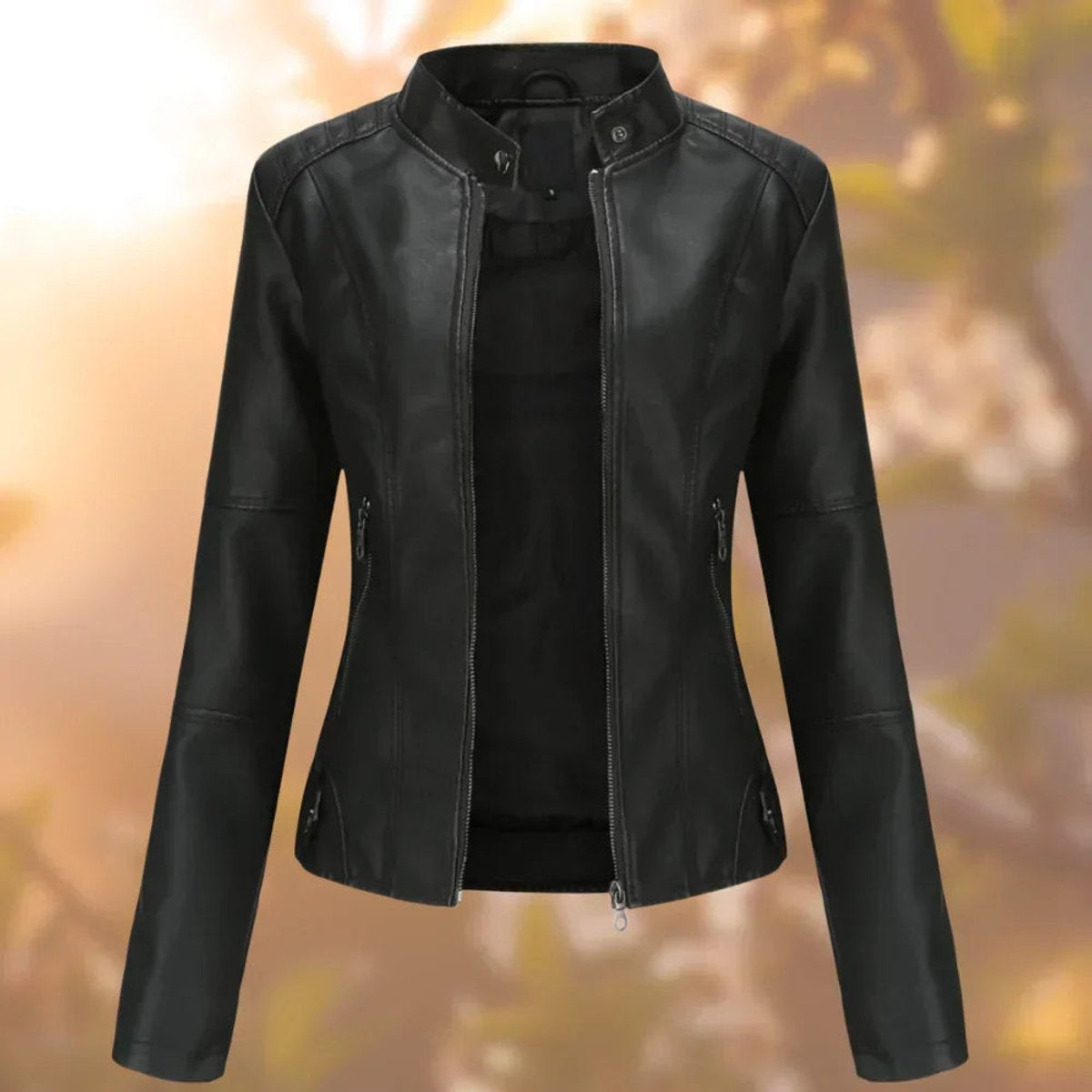 Nerea | Chaqueta Motera Mujer de Polipiel Slim Fit Cuello Mao