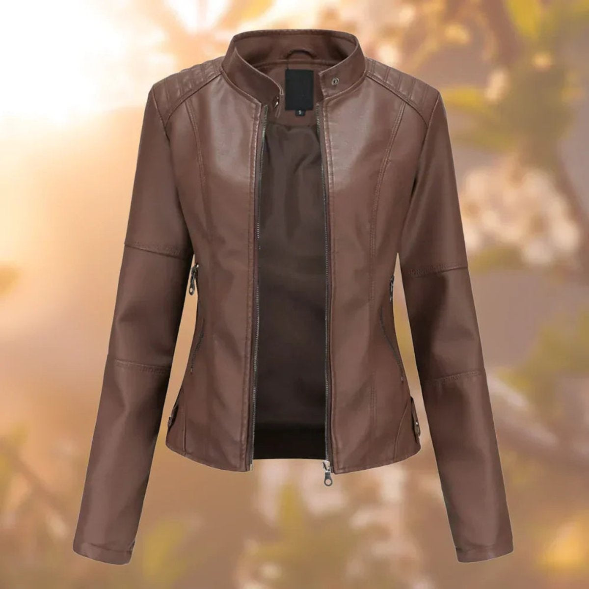 Nerea | Chaqueta Motera Mujer de Polipiel Slim Fit Cuello Mao