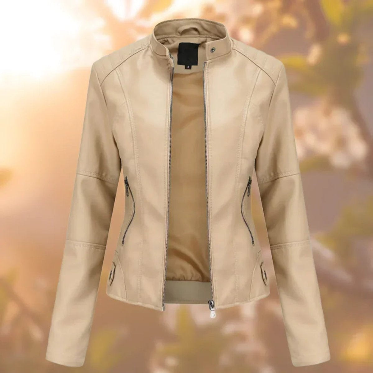 Nerea | Chaqueta Motera Mujer de Polipiel Slim Fit Cuello Mao