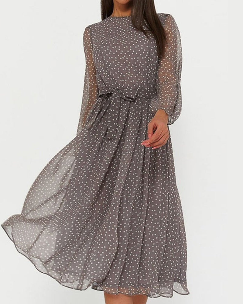 Nerea | Vestido de Lunares Manga Larga Mujer Cinturón Lazo