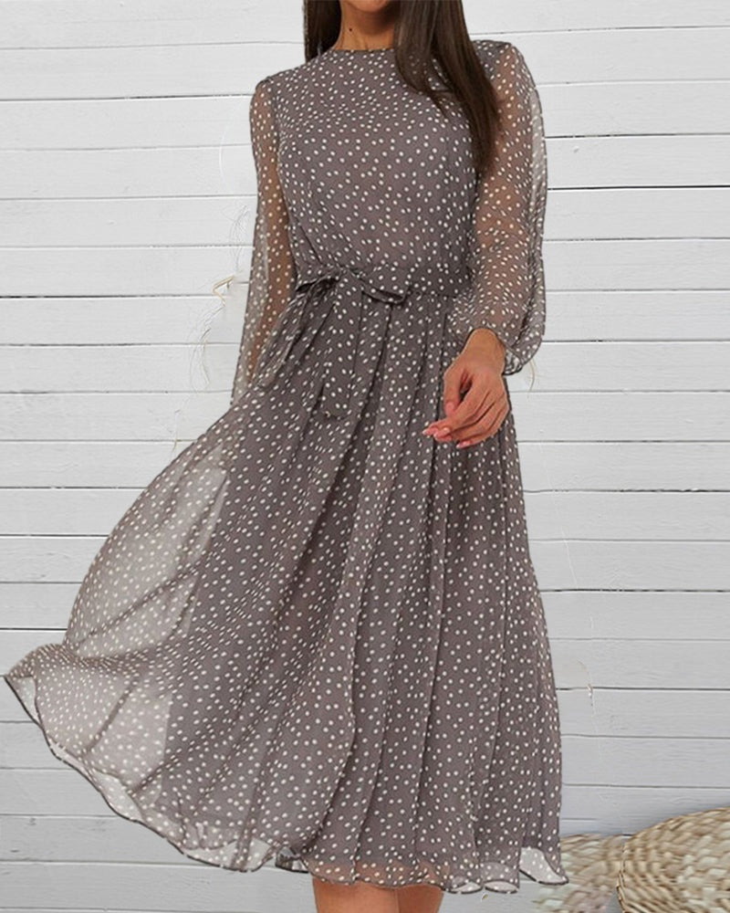 Nerea | Vestido de Lunares Manga Larga Mujer Cinturón Lazo