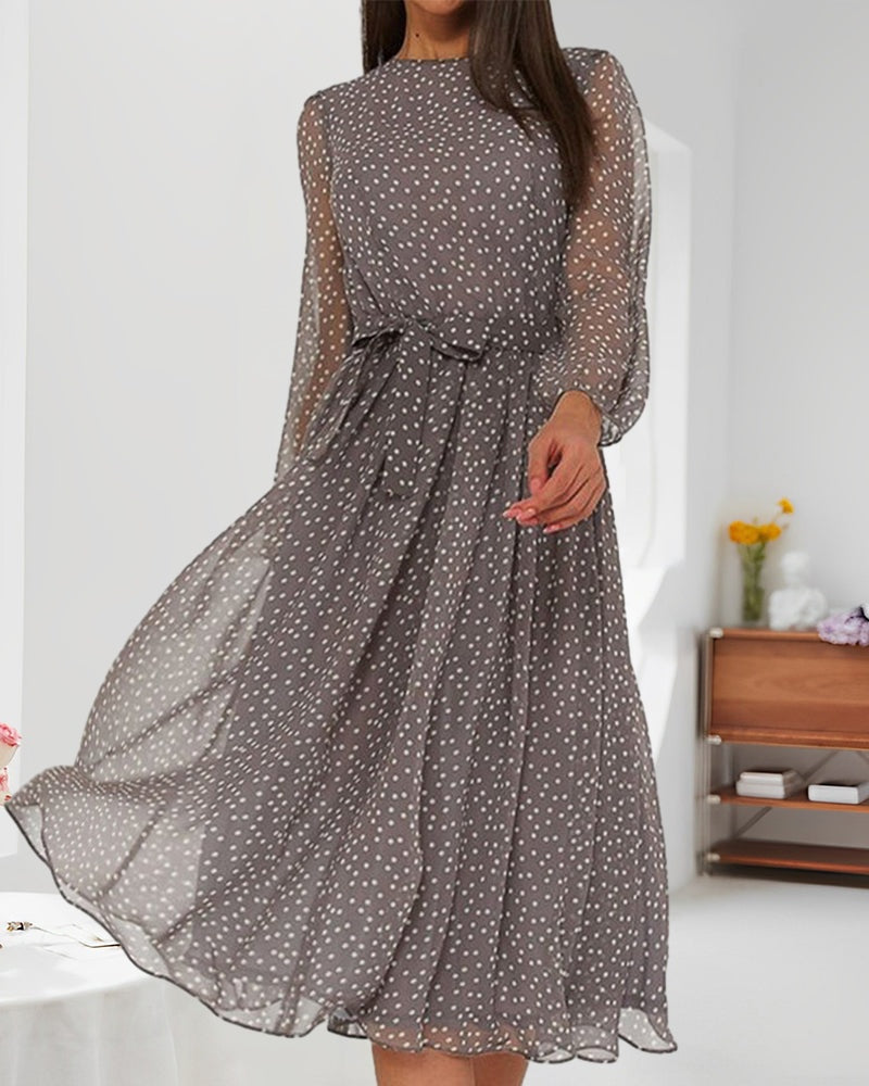 Nerea | Vestido de Lunares Manga Larga Mujer Cinturón Lazo