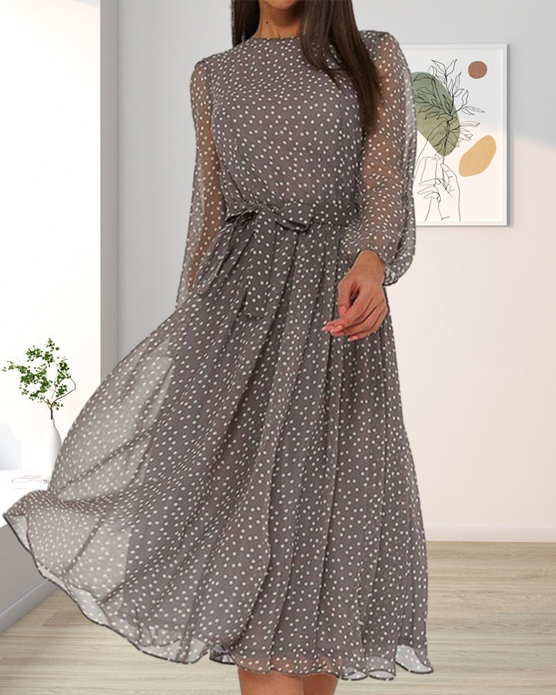 Nerea | Vestido de Lunares Manga Larga Mujer Cinturón Lazo