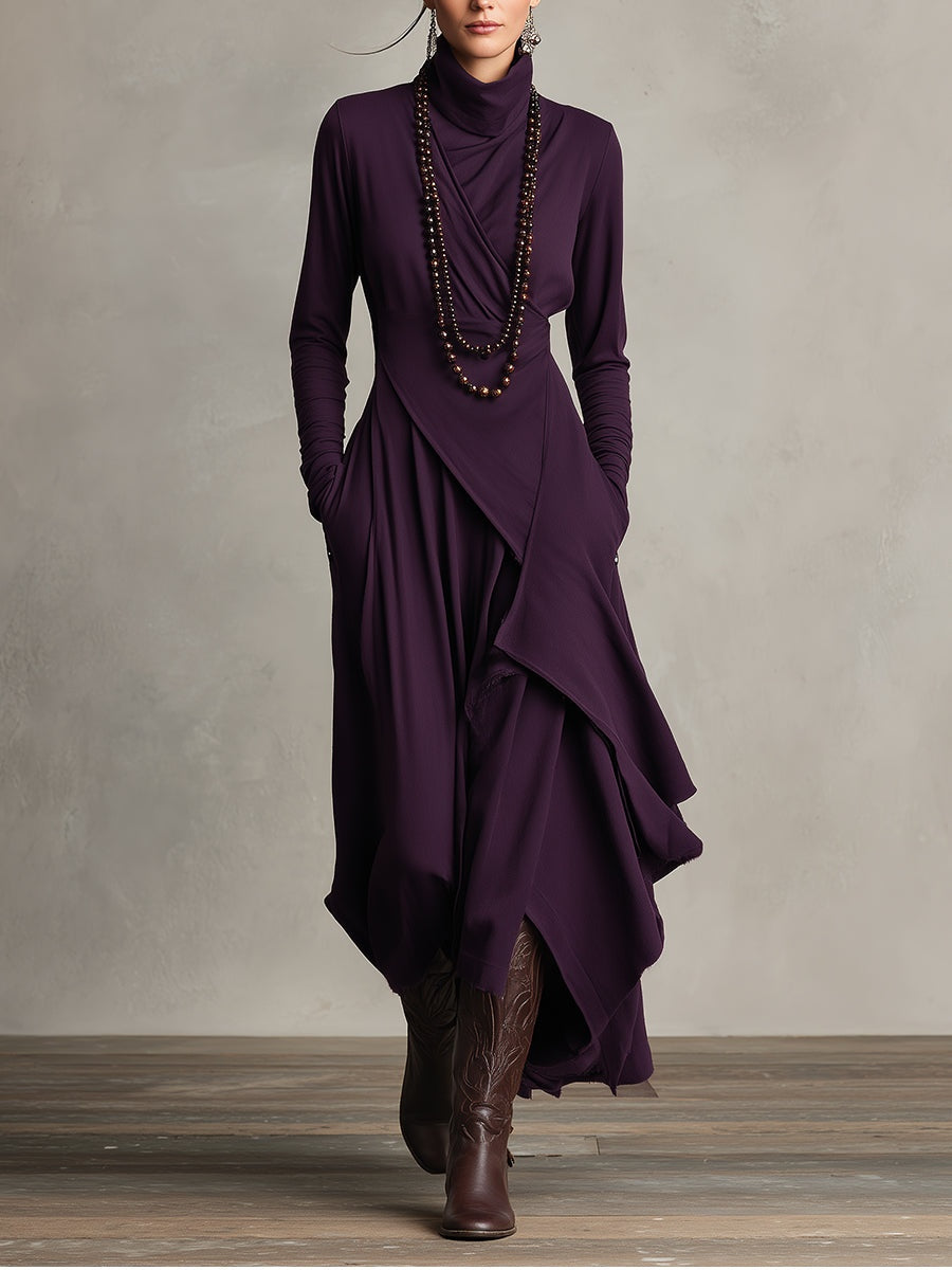 Nerea | Vestido Largo de Invitada Invierno Mujer Cuello Alto Drapeado