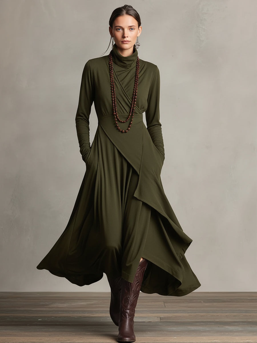 Nerea | Vestido Largo de Invitada Invierno Mujer Cuello Alto Drapeado
