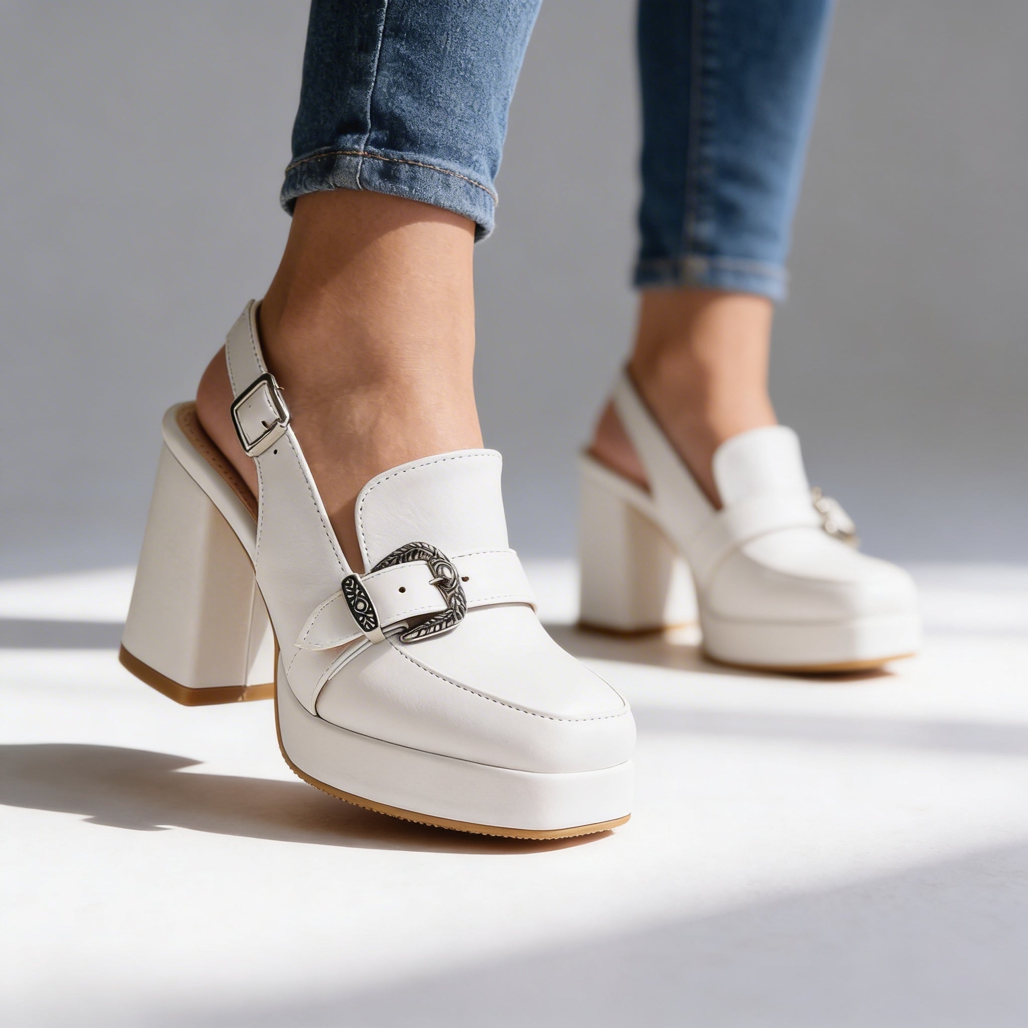 Nerea | Zapato de Tacón Bloque con Plataforma Mujer Hebilla Slingback