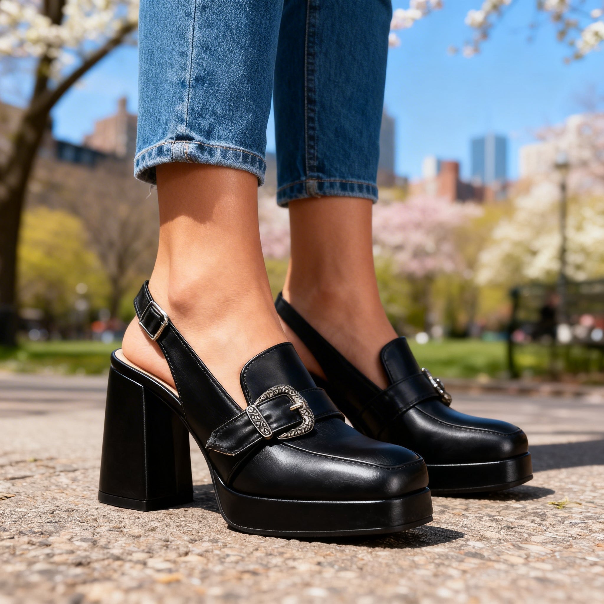 Nerea | Zapato de Tacón Bloque con Plataforma Mujer Hebilla Slingback
