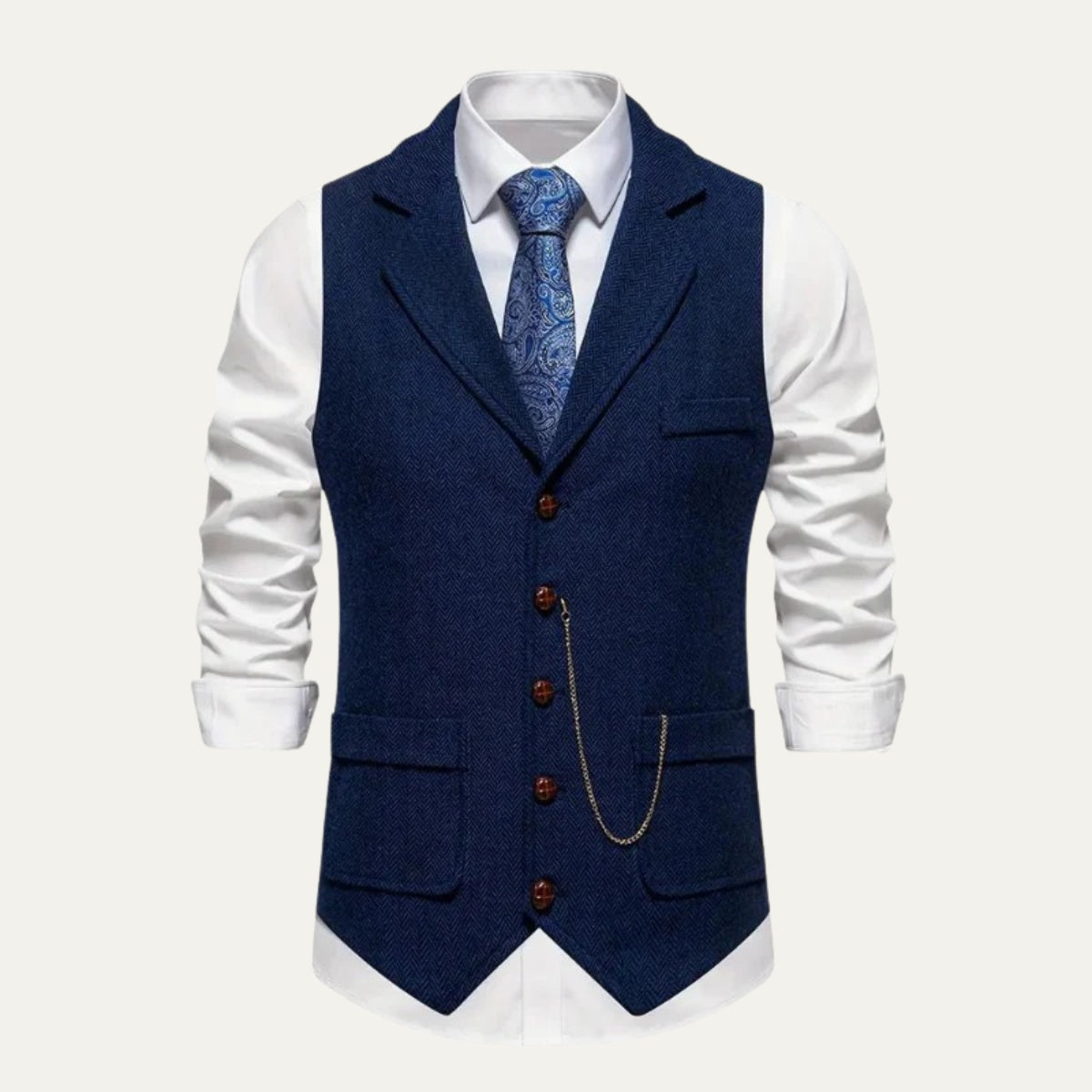 Nicolás | Chaleco de Tweed Hombre Espiga Solapa Entallado