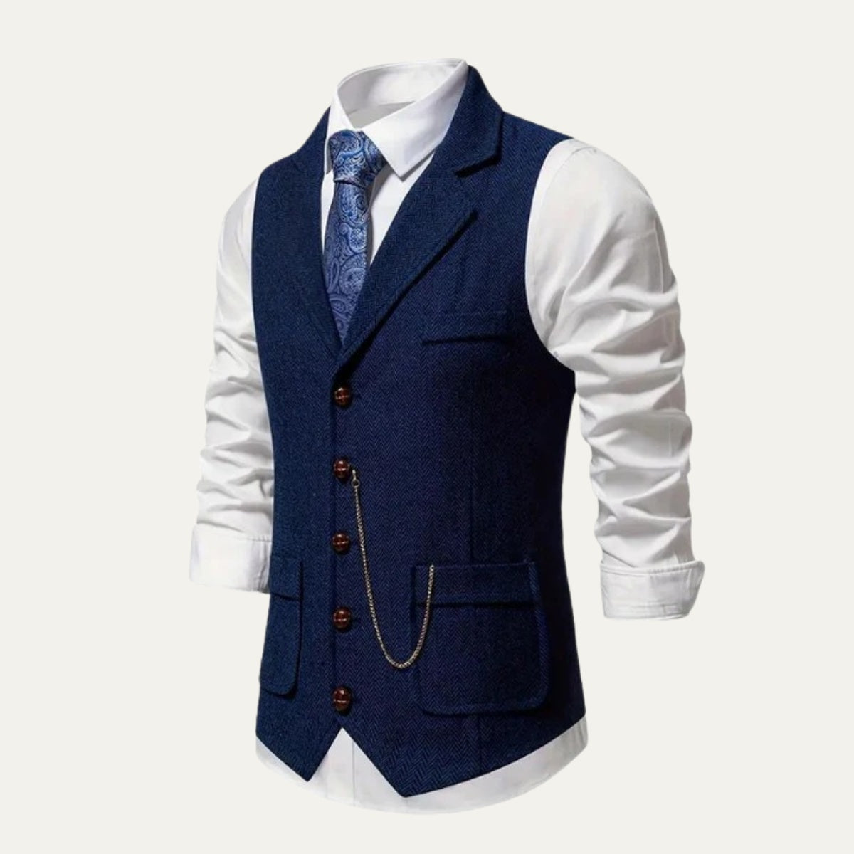 Nicolás | Chaleco de Tweed Hombre Espiga Solapa Entallado