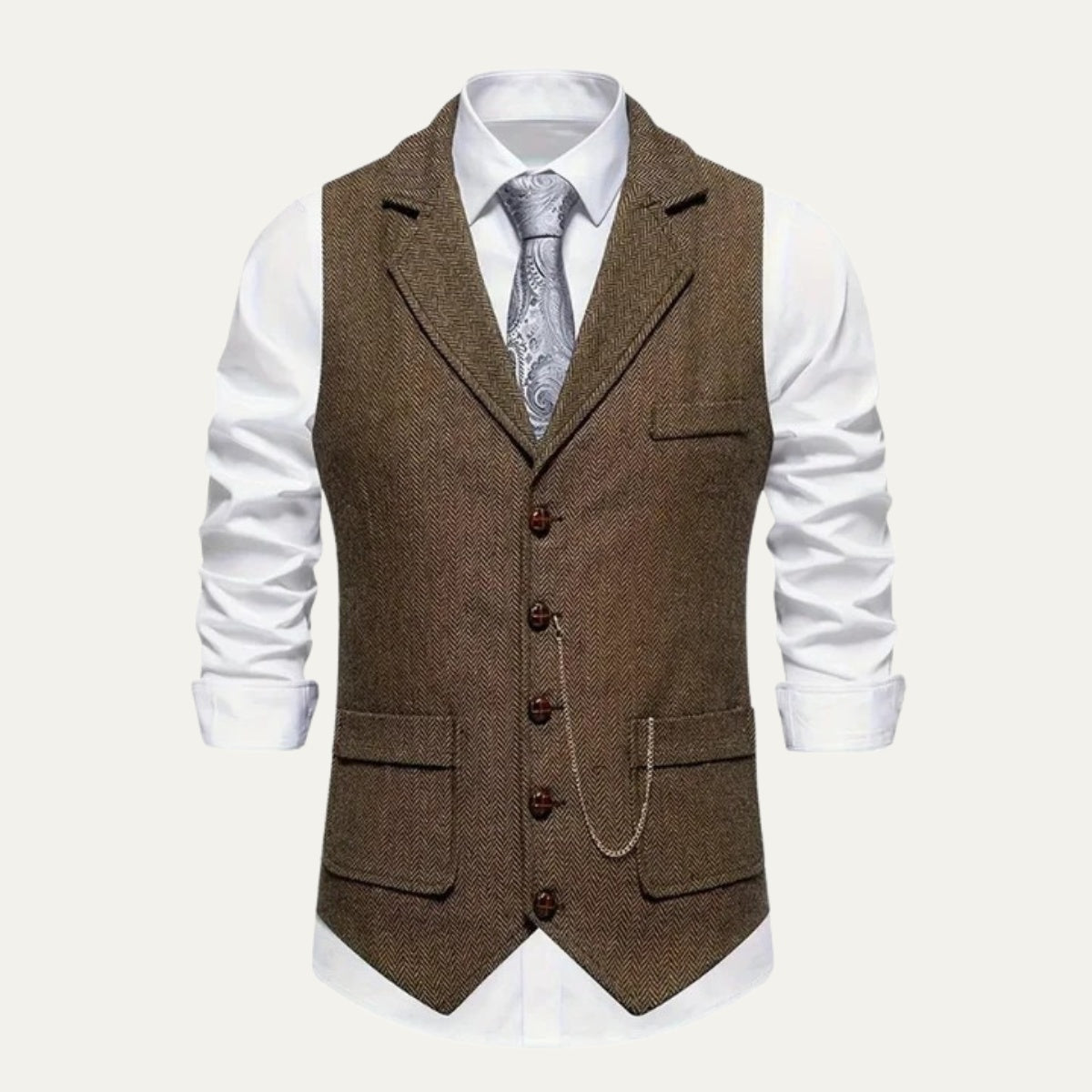 Nicolás | Chaleco de Tweed Hombre Espiga Solapa Entallado
