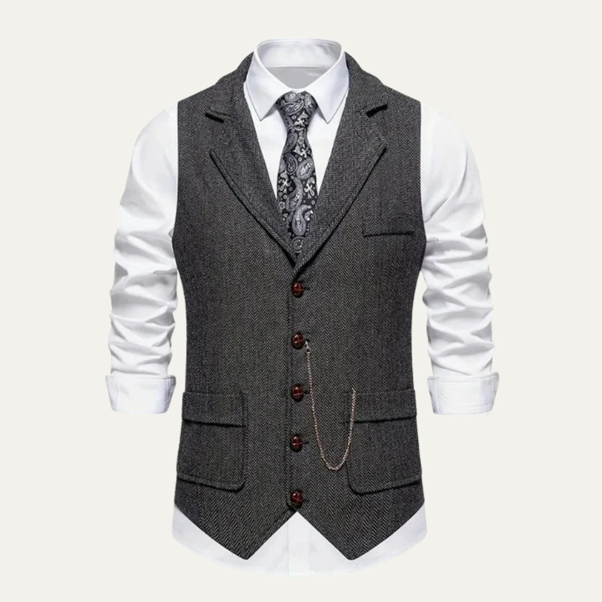 Nicolás | Chaleco de Tweed Hombre Espiga Solapa Entallado