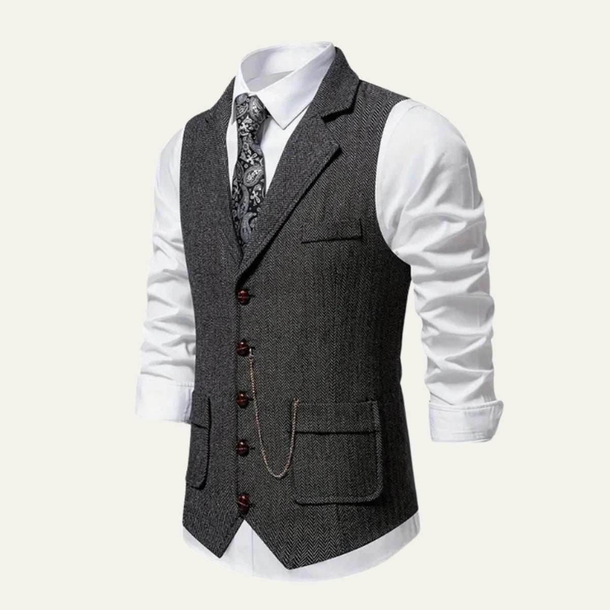 Nicolás | Chaleco de Tweed Hombre Espiga Solapa Entallado