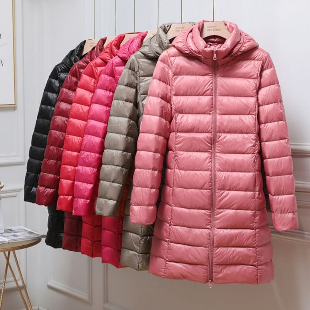 Noelia | Chaqueta de Plumas Larga Mujer con Capucha Acolchada