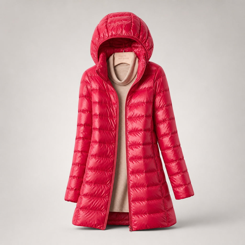 Noelia | Chaqueta de Plumas Larga Mujer con Capucha Acolchada