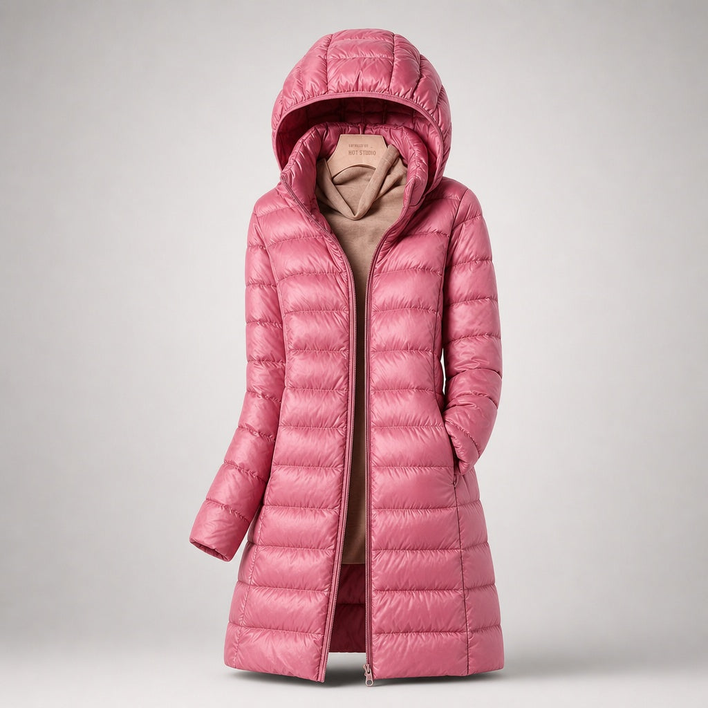 Noelia | Chaqueta de Plumas Larga Mujer con Capucha Acolchada