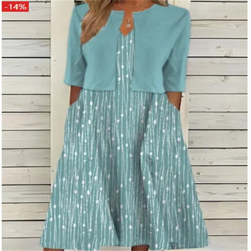 Noelia | Conjunto Vestido Floral Midi con Chaqueta Mujer Bolsillos