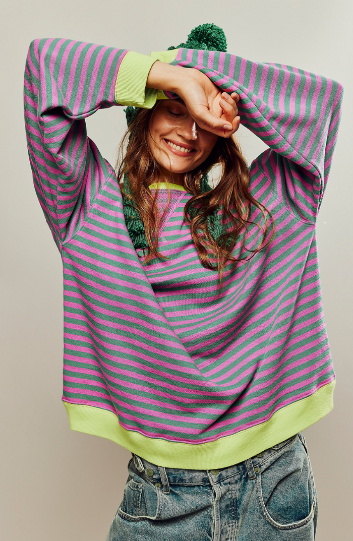 Noelia | Sudadera a Rayas Oversize Mujer Cuello Redondo Manga Larga