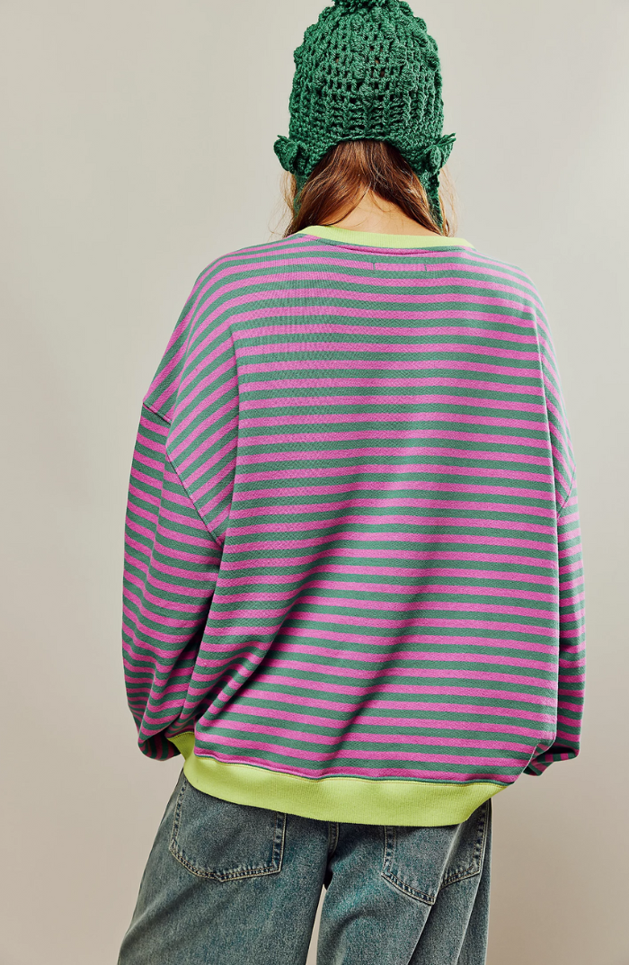 Noelia | Sudadera a Rayas Oversize Mujer Cuello Redondo Manga Larga