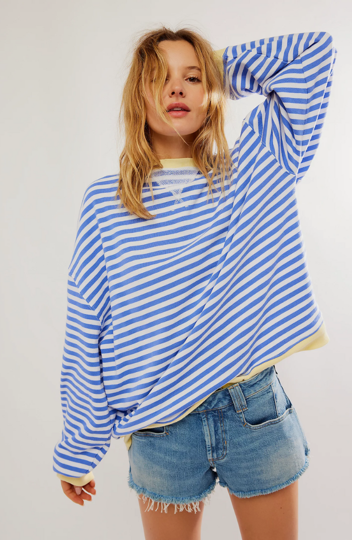 Noelia | Sudadera a Rayas Oversize Mujer Cuello Redondo Manga Larga