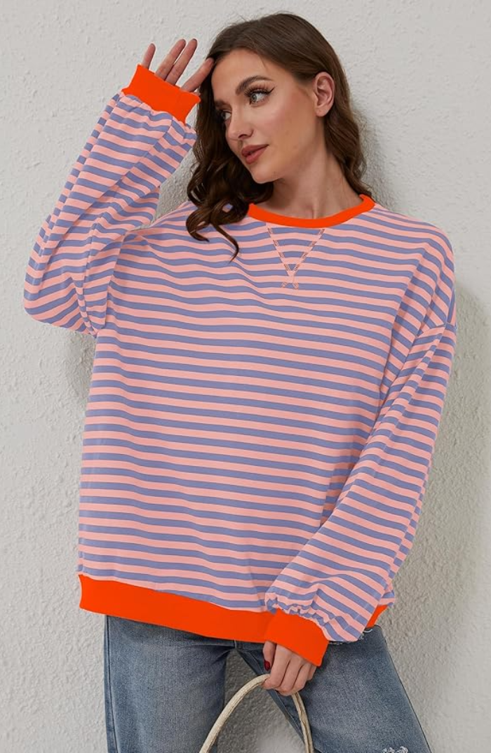 Noelia | Sudadera a Rayas Oversize Mujer Cuello Redondo Manga Larga
