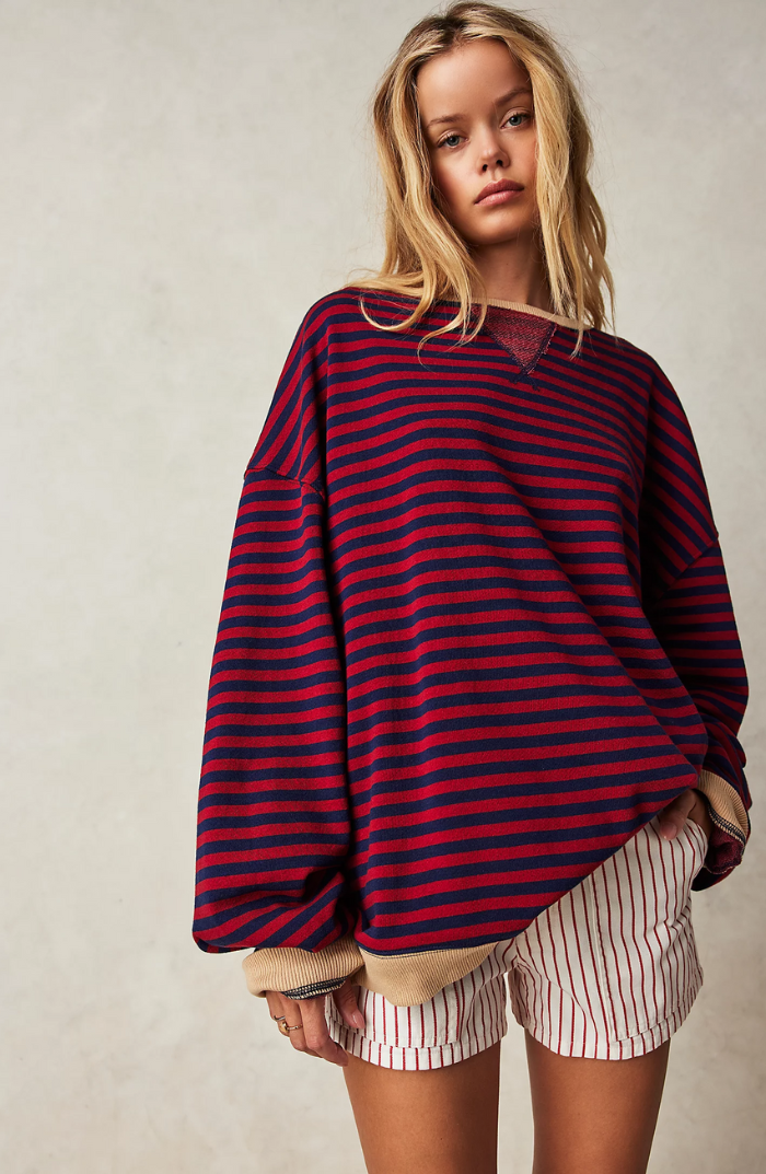 Noelia | Sudadera a Rayas Oversize Mujer Cuello Redondo Manga Larga