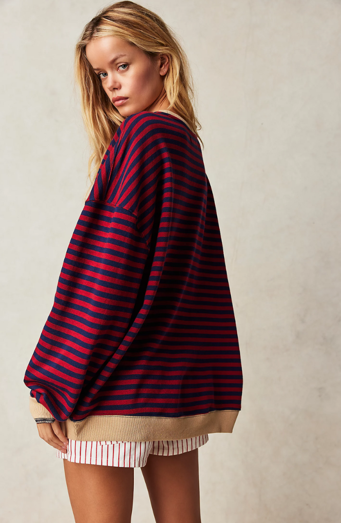 Noelia | Sudadera a Rayas Oversize Mujer Cuello Redondo Manga Larga