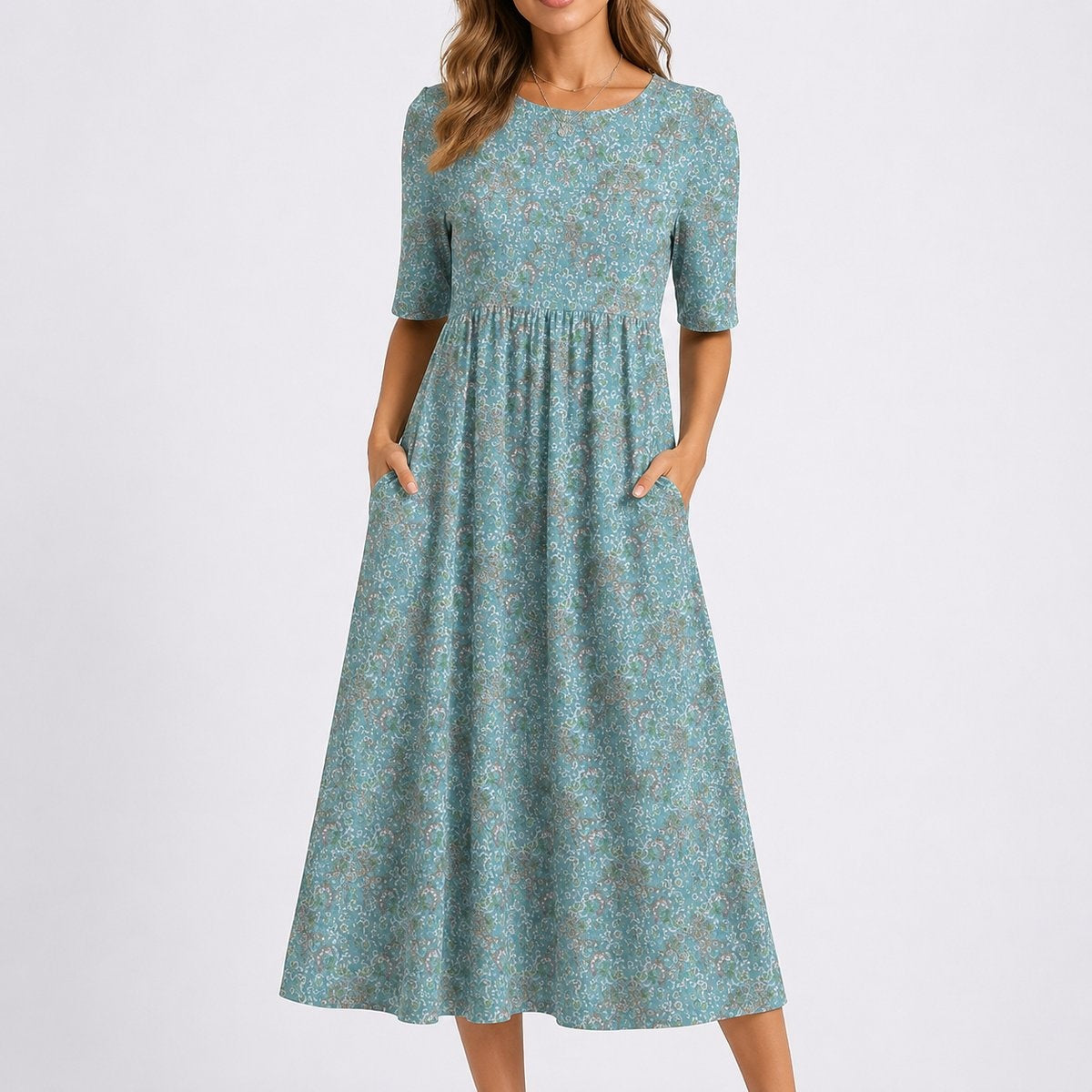 Noelia | Vestido Midi Estampado Floral Invitada Otoño Mujer Manga Corta