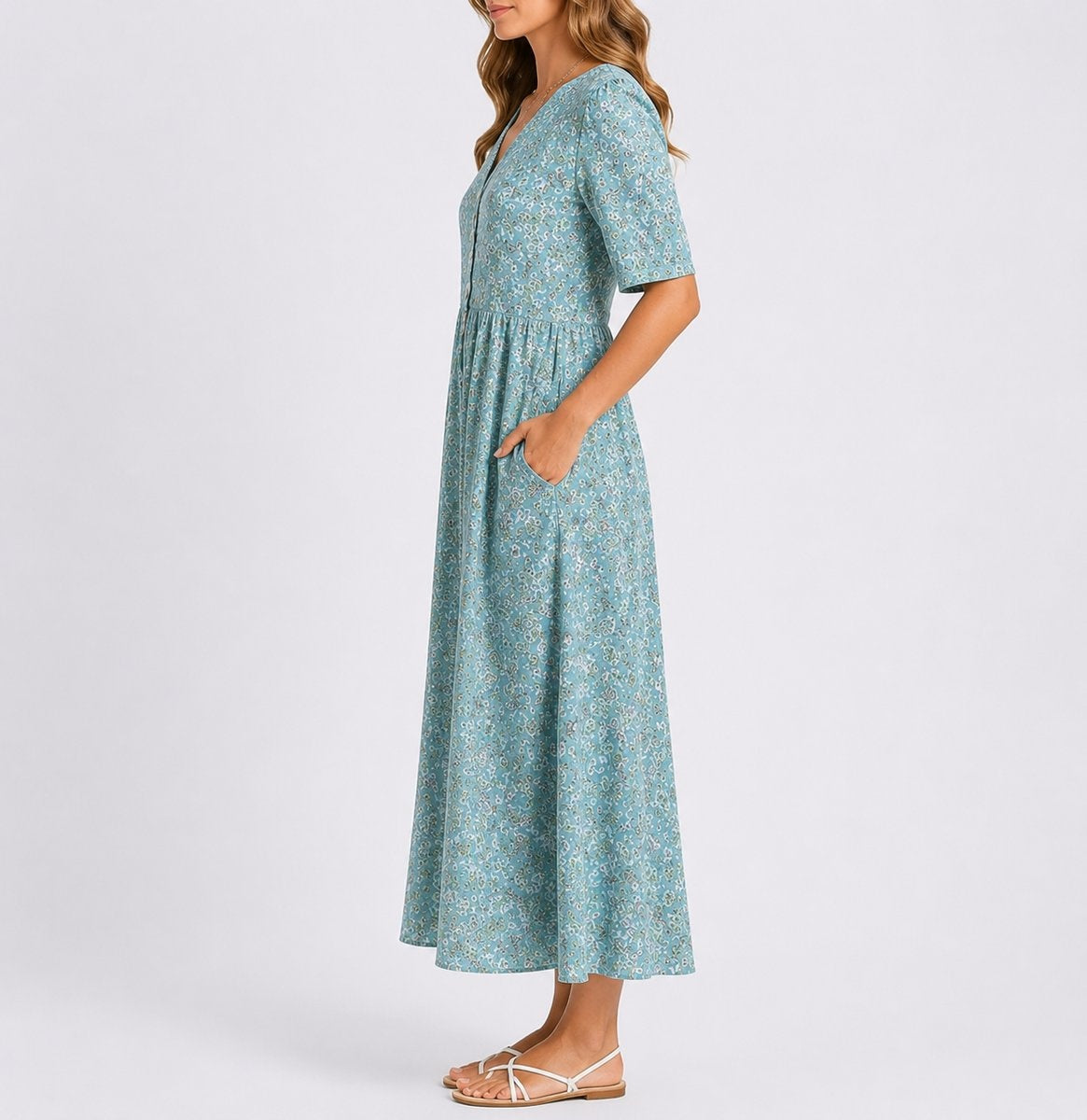Noelia | Vestido Midi Estampado Floral Invitada Otoño Mujer Manga Corta