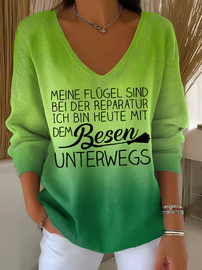 Nuria | Camiseta con Logo Oversize Mujer Escote en V Manga Larga