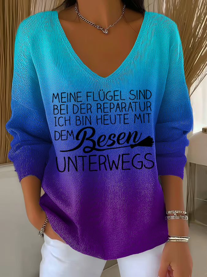 Nuria | Camiseta con Logo Oversize Mujer Escote en V Manga Larga