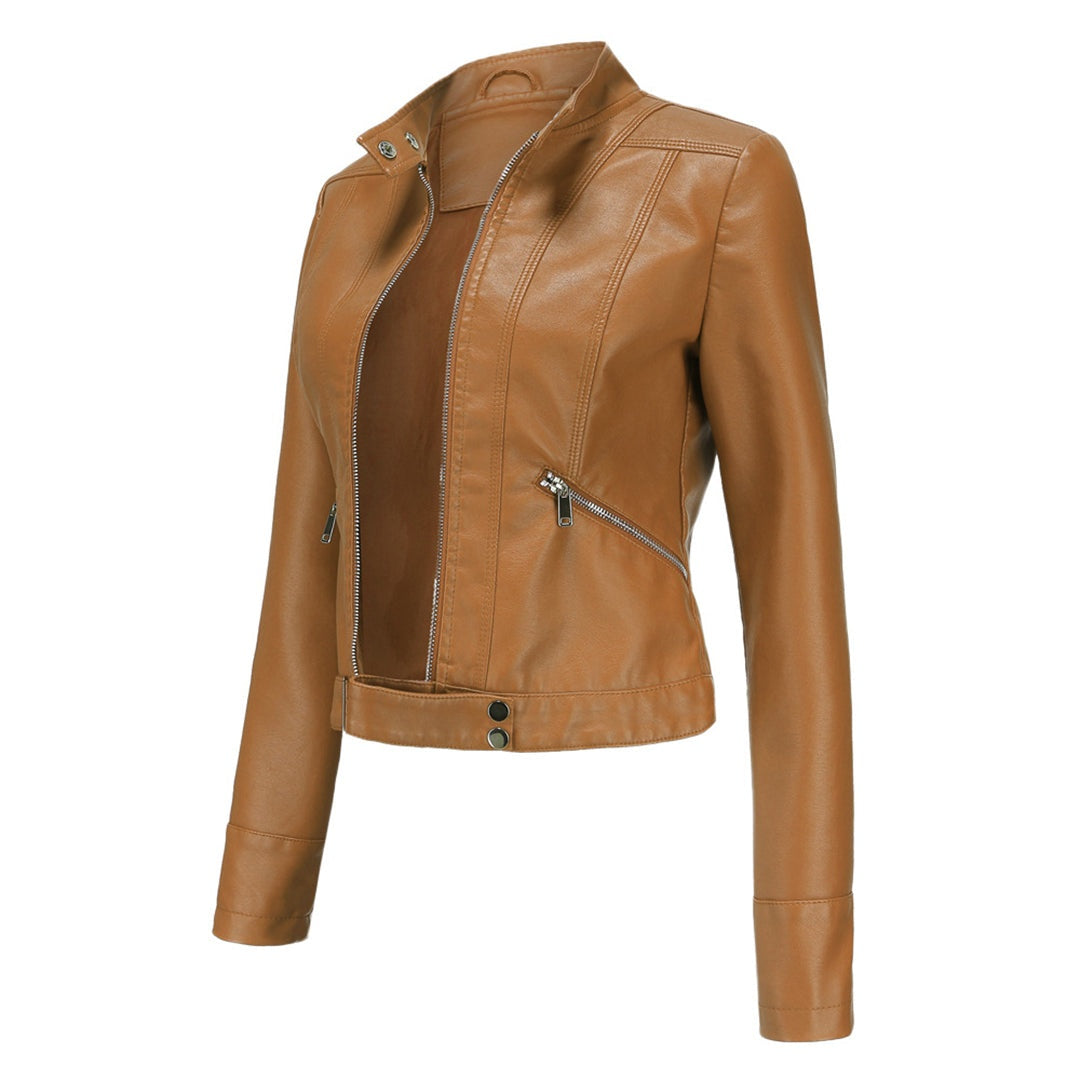 Nuria | Cazadora Biker de Piel Mujer Cuello Mao Cremallera