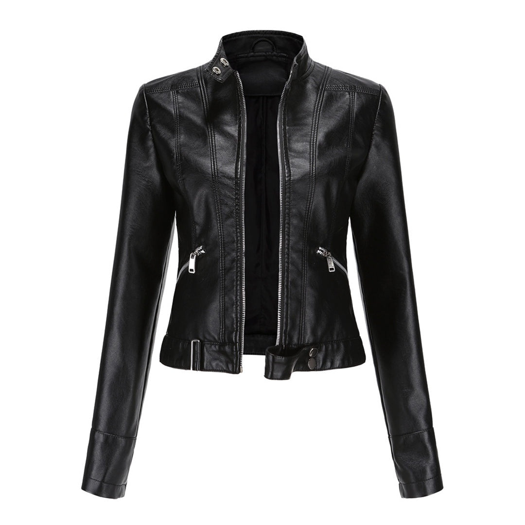 Nuria | Cazadora Biker de Piel Mujer Cuello Mao Cremallera