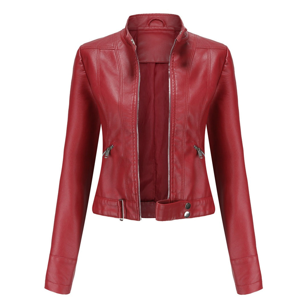 Nuria | Cazadora Biker de Piel Mujer Cuello Mao Cremallera