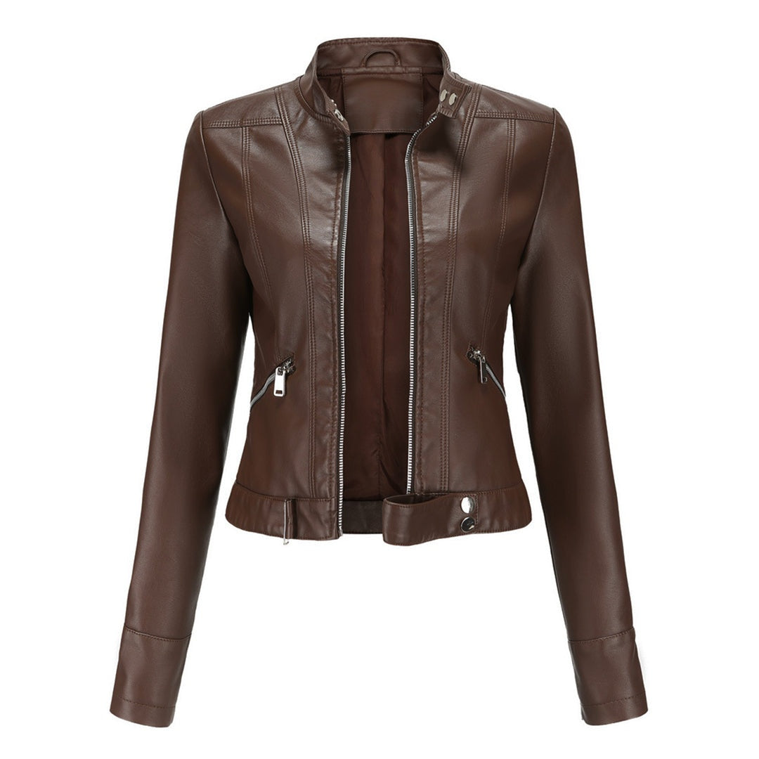 Nuria | Cazadora Biker de Piel Mujer Cuello Mao Cremallera