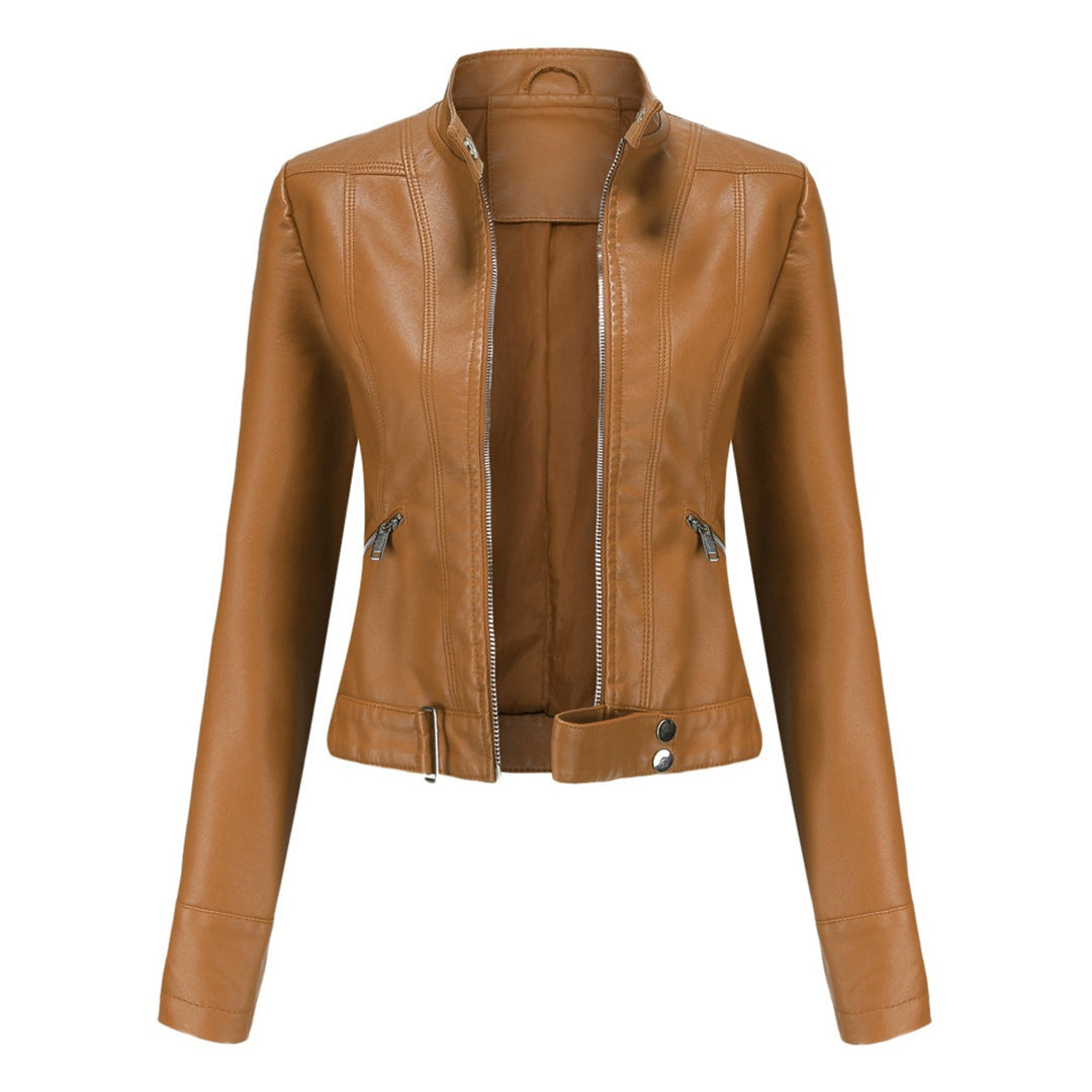 Nuria | Cazadora Biker de Piel Mujer Cuello Mao Cremallera