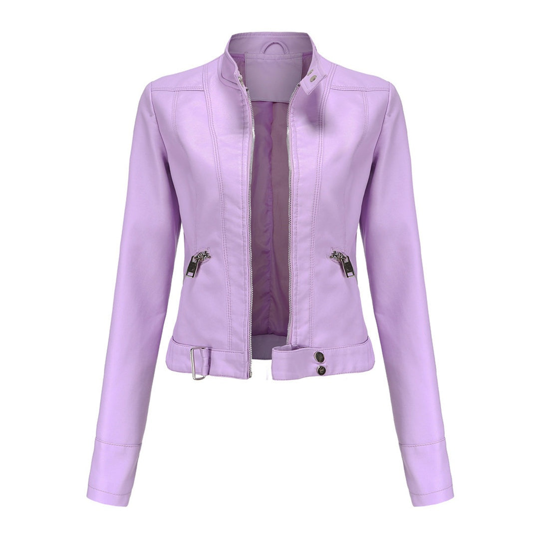 Nuria | Cazadora Biker de Piel Mujer Cuello Mao Cremallera