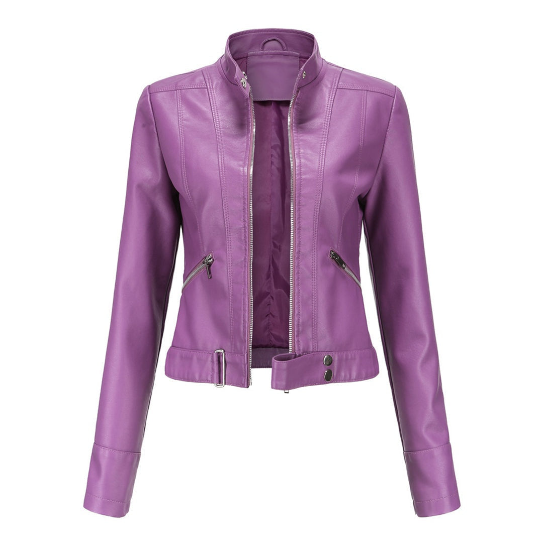 Nuria | Cazadora Biker de Piel Mujer Cuello Mao Cremallera