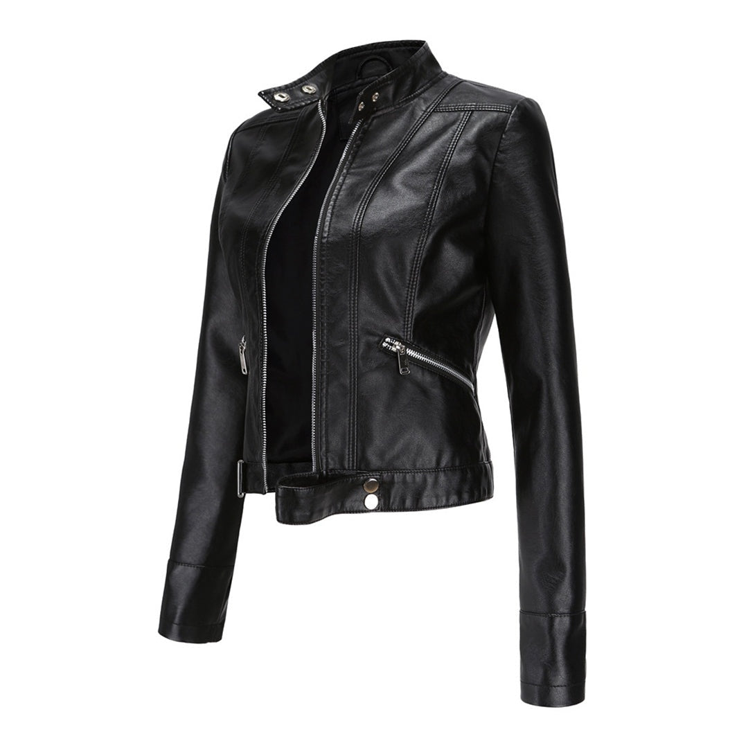 Nuria | Cazadora Biker de Piel Mujer Cuello Mao Cremallera