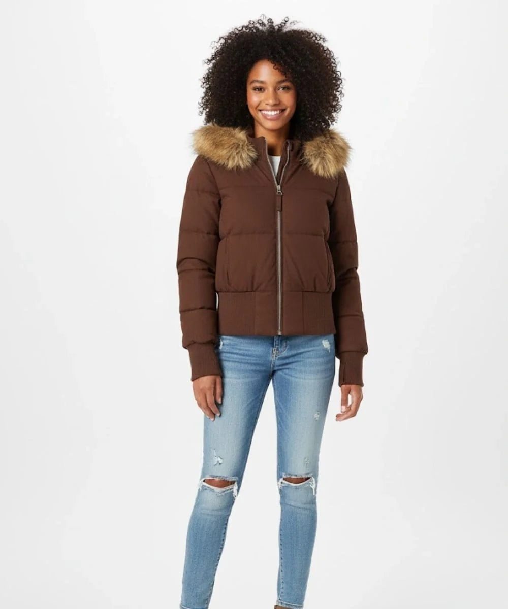 Nuria | Chaqueta de Plumas Mujer con Capucha Piel Sintética