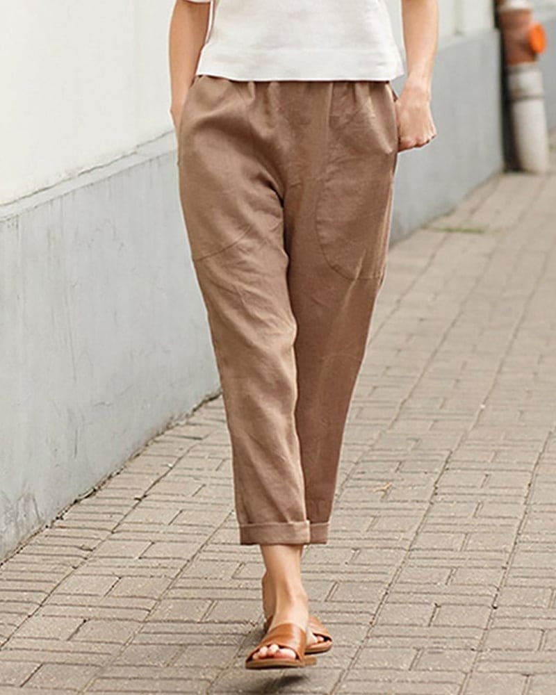 Nuria | Pantalón de Lino Tapered Mujer Cintura Elástica