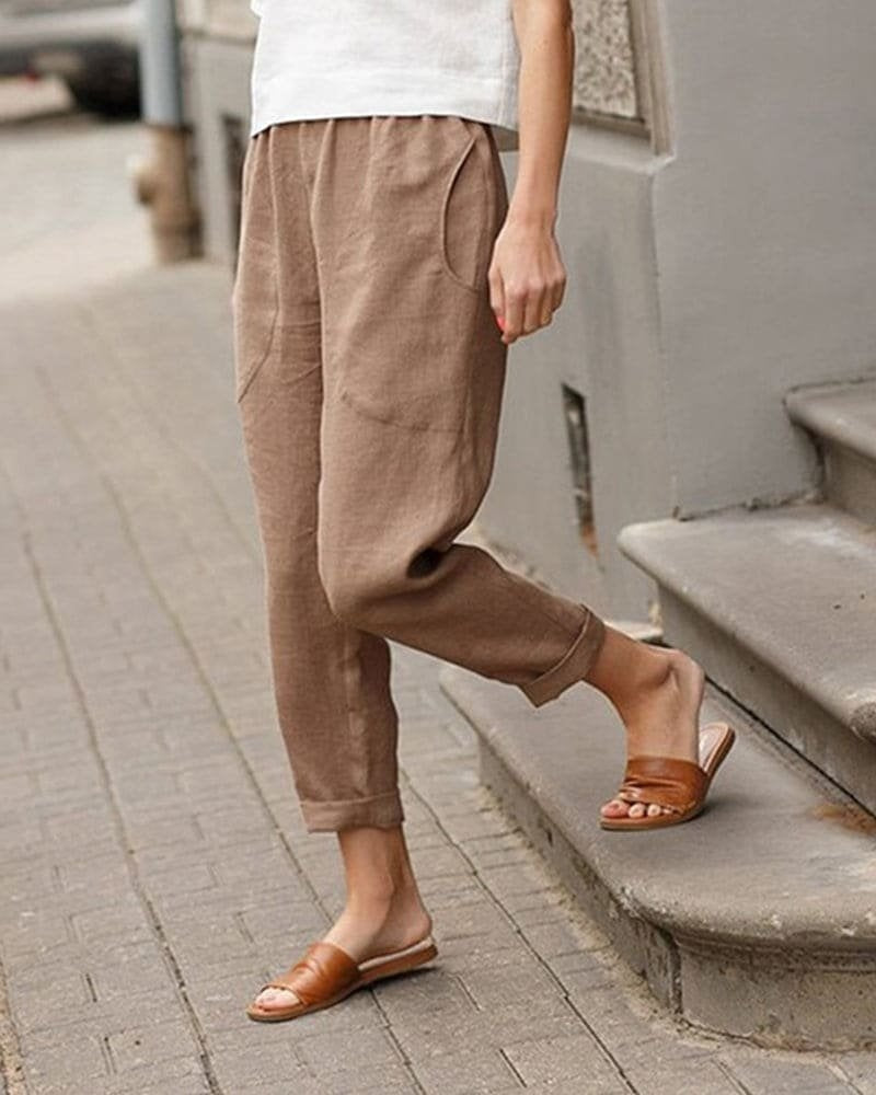 Nuria | Pantalón de Lino Tapered Mujer Cintura Elástica